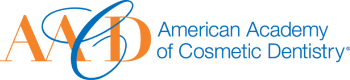 American Academy of Cosmetic Dentistry logo with orange "AACD" initials and blue text spelling out the organization's full name.